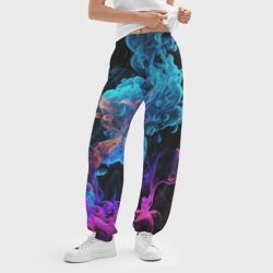 Женские джоггеры оверсайз 3D Неоновый цветной дым на черном фоне - фото 2
