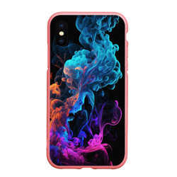 Чехол для iPhone XS Max матовый Неоновый цветной дым на черном фоне