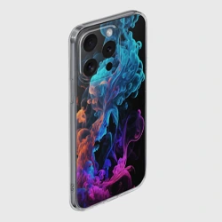 Чехол для iPhone 15 Pro силиконовый с защитой камеры Неоновый цветной дым на черном фоне - фото 2