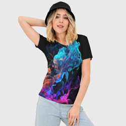 Женская футболка 3D Slim Неоновый цветной дым на черном фоне - фото 2