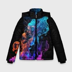 Зимняя куртка для мальчиков 3D Неоновый цветной дым на черном фоне