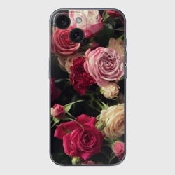 Чехол для iPhone 15 силиконовый с защитой камеры Нежные кустовые розы