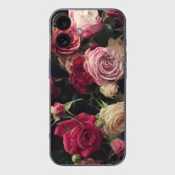 Чехол для iPhone 16 силиконовый с защитой камеры Нежные кустовые розы