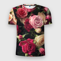 Мужская футболка 3D Slim Нежные кустовые розы