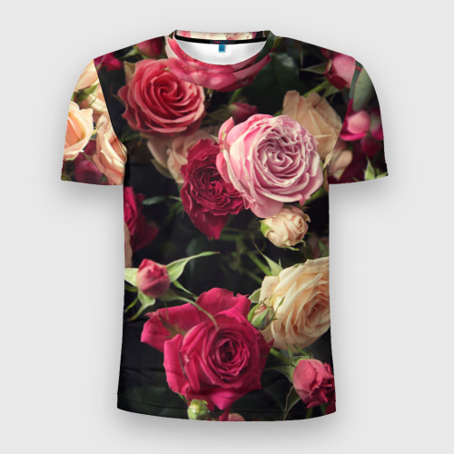 Мужская футболка 3D Slim Нежные кустовые розы, цвет 3D печать