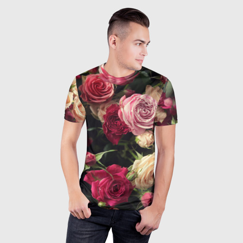 Мужская футболка 3D Slim Нежные кустовые розы, цвет 3D печать - фото 3