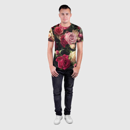 Мужская футболка 3D Slim Нежные кустовые розы, цвет 3D печать - фото 4
