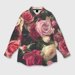 Женская рубашка oversize 3D Нежные кустовые розы