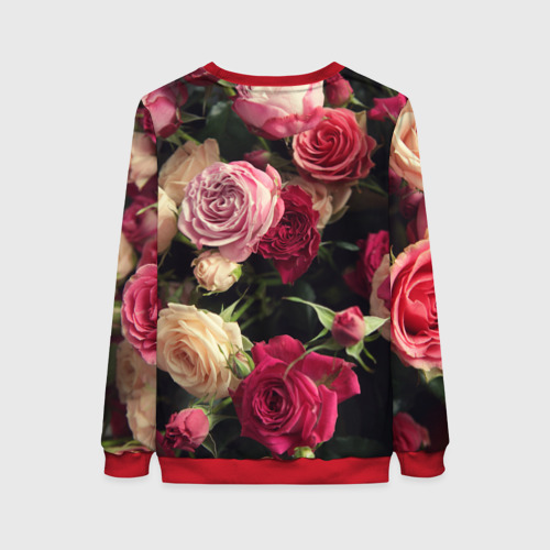 Женский свитшот 3D с принтом Нежные кустовые розы, вид сзади #1