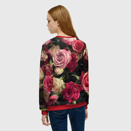 Женский свитшот 3D с принтом Нежные кустовые розы, вид сзади #2