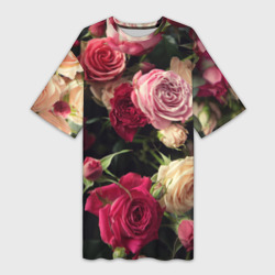 Платье-футболка 3D Нежные кустовые розы
