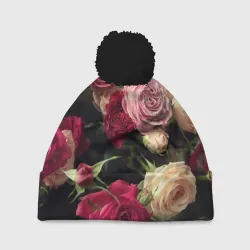 Шапка 3D c помпоном Нежные кустовые розы