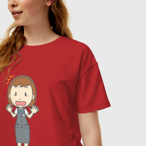 Женская футболка хлопок Oversize с принтом Офисная леди в испуге, фото на моделе #1