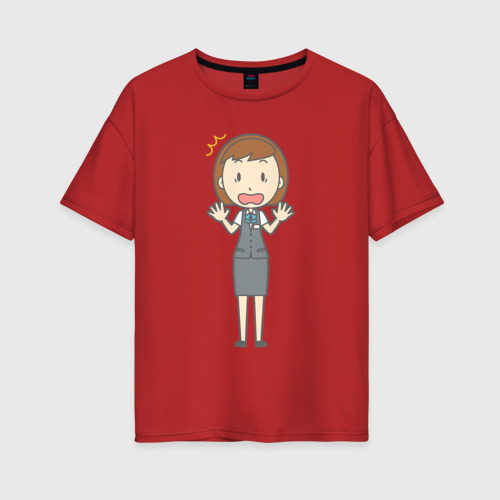 Женская футболка хлопок Oversize с принтом Офисная леди в испуге, вид спереди #2