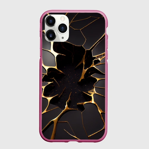Чехол для iPhone 11 Pro матовый Трещины в пропасть: черно-золотой узор разлом