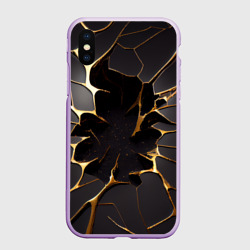 Чехол для iPhone XS Max матовый Трещины в пропасть: черно-золотой узор разлом
