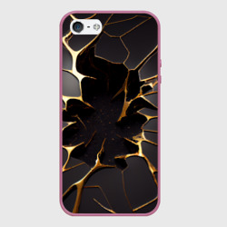 Чехол для iPhone 5/5S матовый Трещины в пропасть: черно-золотой узор разлом