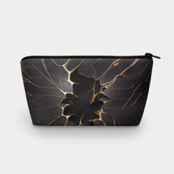 Косметичка 3D Трещины в пропасть: черно-золотой узор разлом