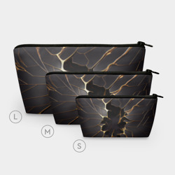Косметичка 3D Трещины в пропасть: черно-золотой узор разлом - фото 2