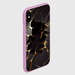 Чехол для iPhone XS Max матовый Трещины в пропасть: черно-золотой узор разлом - фото 2