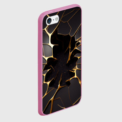 Чехол для iPhone 5/5S матовый Трещины в пропасть: черно-золотой узор разлом - фото 2