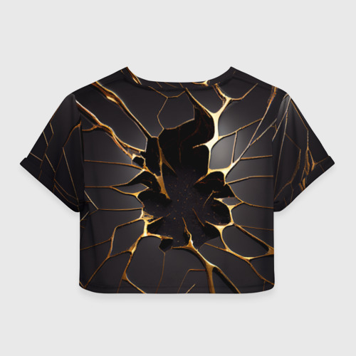 Женская футболка Crop-top 3D Трещины в пропасть: черно-золотой узор, цвет 3D печать - фото 2