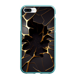 Чехол для iPhone 7Plus/8 Plus матовый Трещины в пропасть: черно-золотой узор