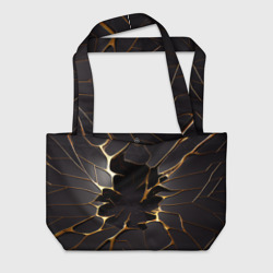 Пляжная сумка 3D Трещины в пропасть: черно-золотой узор