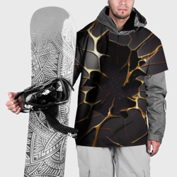 Накидка на куртку 3D Трещины в пропасть: черно-золотой узор