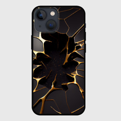 Чехол для iPhone 13 mini Трещины в пропасть: черно-золотой узор