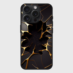 Чехол силиконовый для Apple iPhone 15 Pro матовый Трещины в пропасть: черно-золотой узор разлом