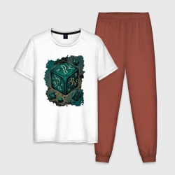 Мужская пижама с белой футболкой хлопок Абстрактная зеленая кость для настольных игр