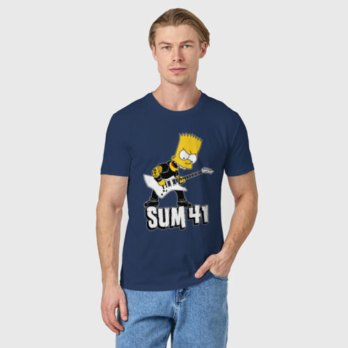 Мужская футболка хлопок с принтом Sum41 Барт Симпсон рокер, фото на моделе #1