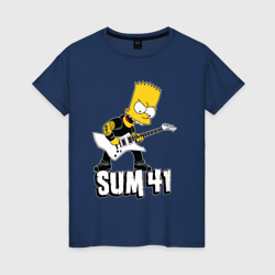 Женская футболка хлопок Sum41 Барт Симпсон рокер