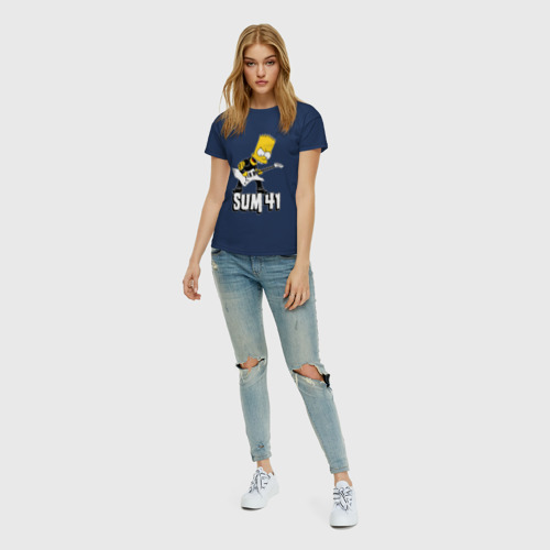 Женская футболка хлопок Sum41 Барт Симпсон рокер, цвет темно-синий - фото 5