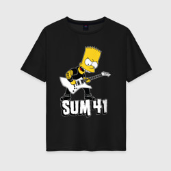 Женская футболка хлопок Oversize Sum41 Барт Симпсон рокер