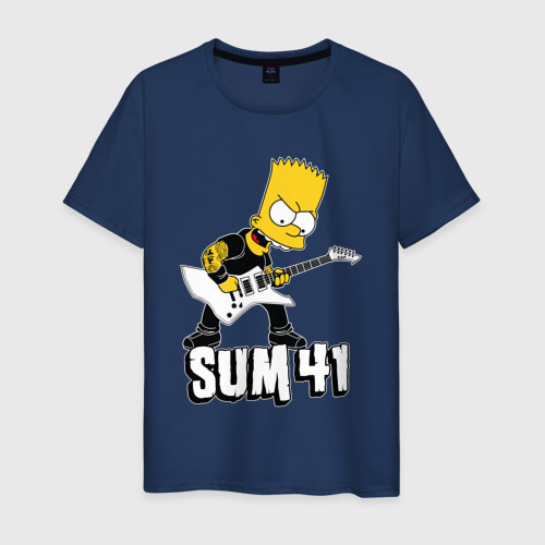 Мужская футболка хлопок с принтом Sum41 Барт Симпсон рокер, вид спереди #2