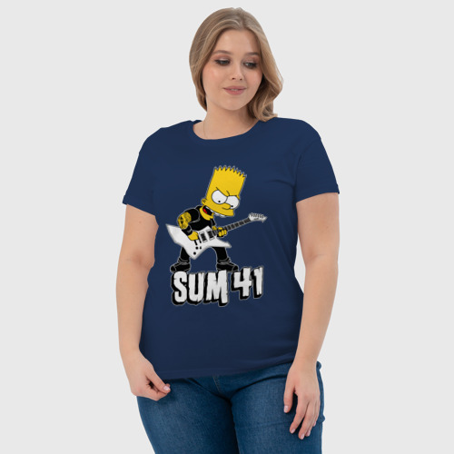 Женская футболка хлопок Sum41 Барт Симпсон рокер, цвет темно-синий - фото 6