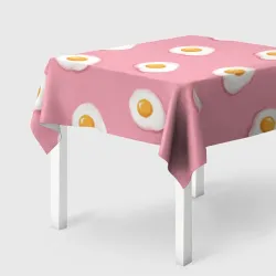 Скатерть 3D Яичница на розовом фоне