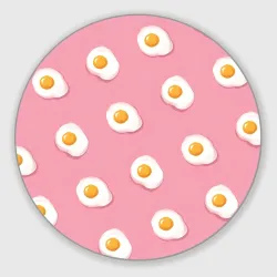 Круглый коврик для мышки Яичница на розовом фоне