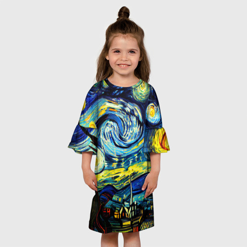 Детское платье 3D Винсент ван Гог, звездная ночь, цвет 3D печать - фото 4