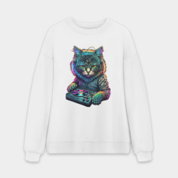 Мужской свитшот oversize без начеса хлопок Кот диджей