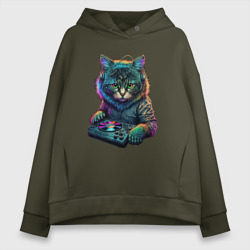Женское худи Oversize хлопок Кот диджей