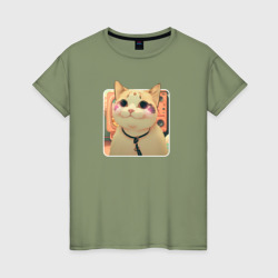 Женская футболка хлопок Cat smiling meme art