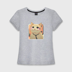 Женская футболка хлопок Slim Cat smiling meme art
