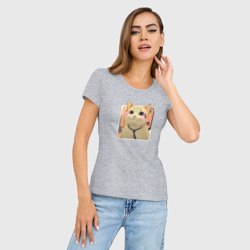 Женская футболка хлопок Slim Cat smiling meme art - фото 2