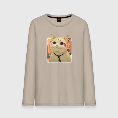 Мужской лонгслив хлопок Cat smiling meme art