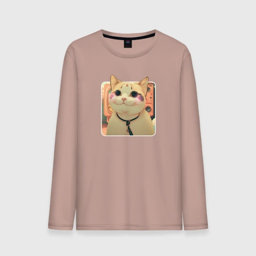 Мужской лонгслив хлопок Cat smiling meme art