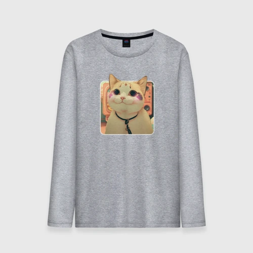 Мужской лонгслив хлопок Cat smiling meme art