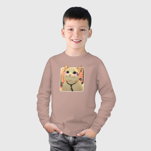 Детский лонгслив хлопок с принтом Cat smiling meme art, фото на моделе #1